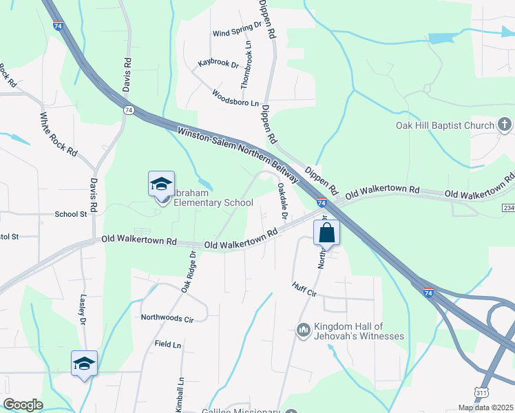 map of restaurants, bars, coffee shops, grocery stores, and more near 4714 Maxwell Road in Winston-Salem