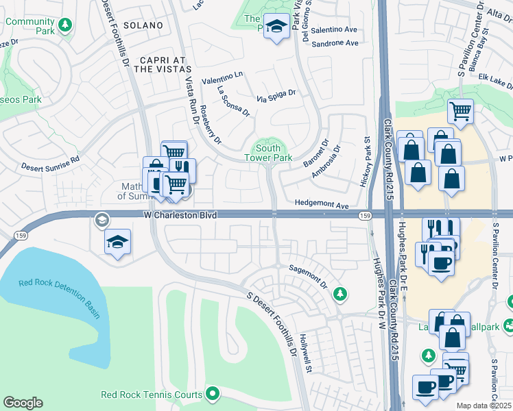 map of restaurants, bars, coffee shops, grocery stores, and more near 11421 Parkersburg Avenue in Las Vegas