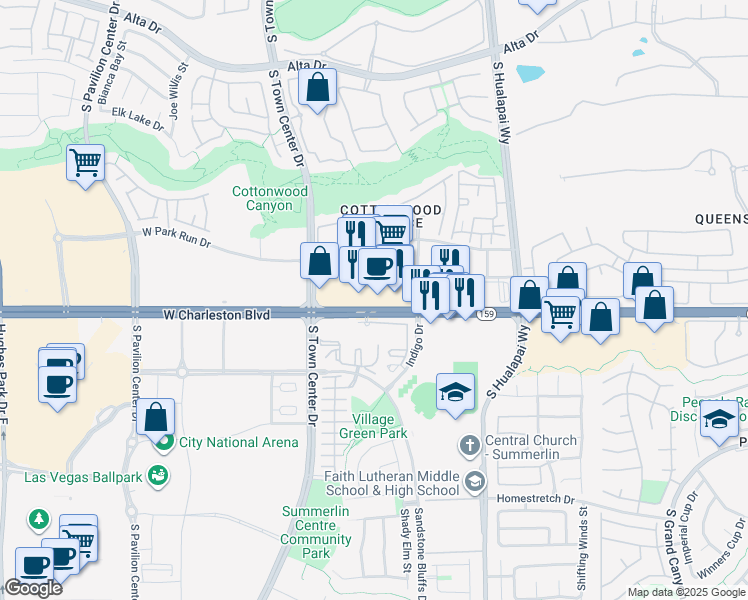 map of restaurants, bars, coffee shops, grocery stores, and more near 10290 West Charleston Boulevard in Las Vegas