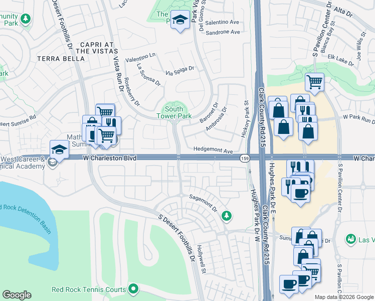 map of restaurants, bars, coffee shops, grocery stores, and more near 11345 Hedgemont Avenue in Las Vegas