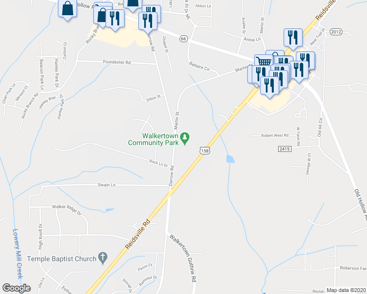 map of restaurants, bars, coffee shops, grocery stores, and more near 2701 Darrow Road in Walkertown