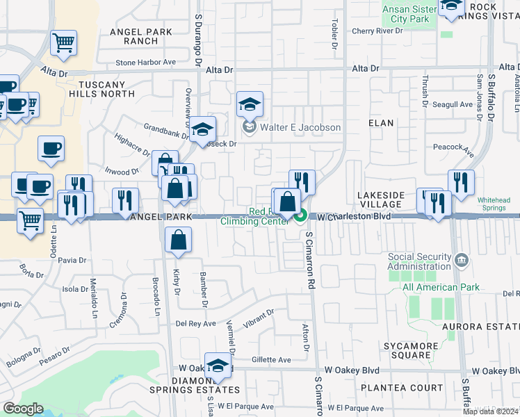 map of restaurants, bars, coffee shops, grocery stores, and more near 8324 West Charleston Boulevard in Las Vegas