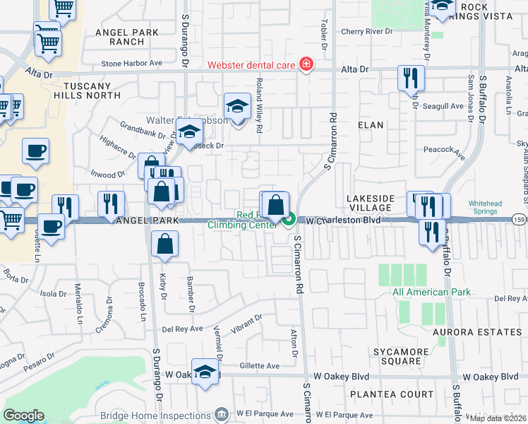 map of restaurants, bars, coffee shops, grocery stores, and more near 8 West Via Olivero Avenue in Las Vegas