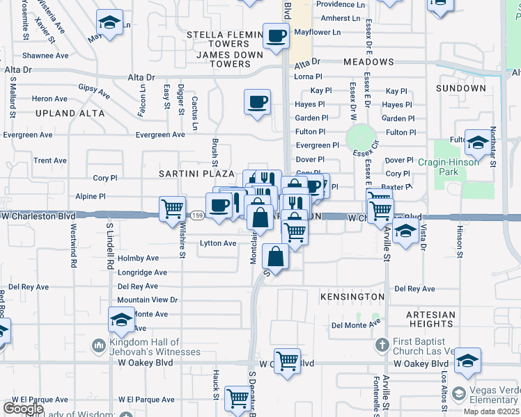 map of restaurants, bars, coffee shops, grocery stores, and more near 4845-4851 W Charleston Blvd in Las Vegas