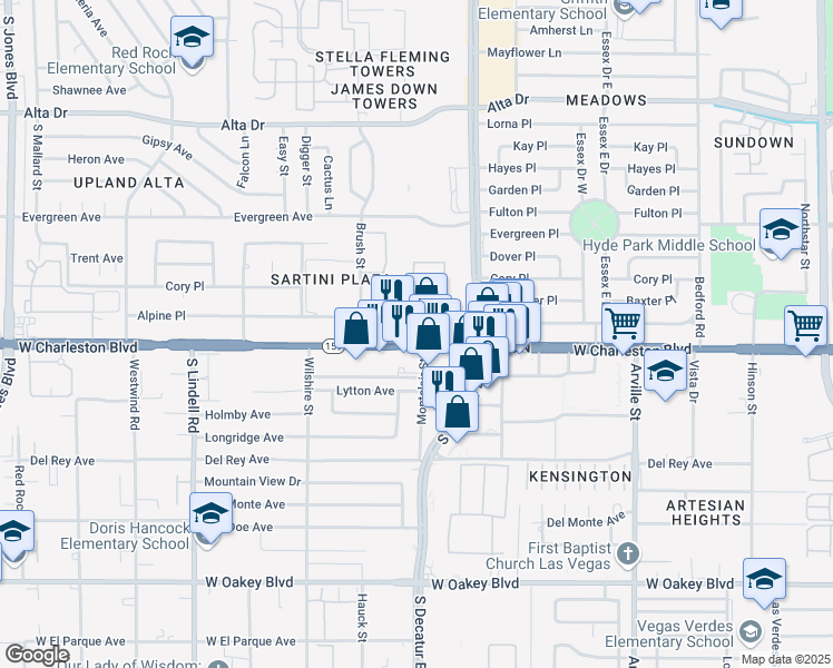 map of restaurants, bars, coffee shops, grocery stores, and more near 4845-4851 W Charleston Blvd in Las Vegas