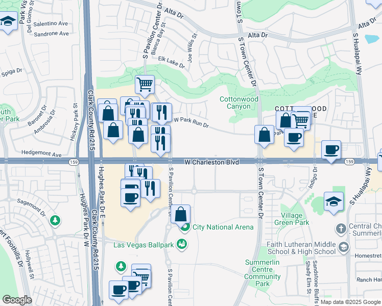 map of restaurants, bars, coffee shops, grocery stores, and more near 10730 West Charleston Boulevard in Las Vegas