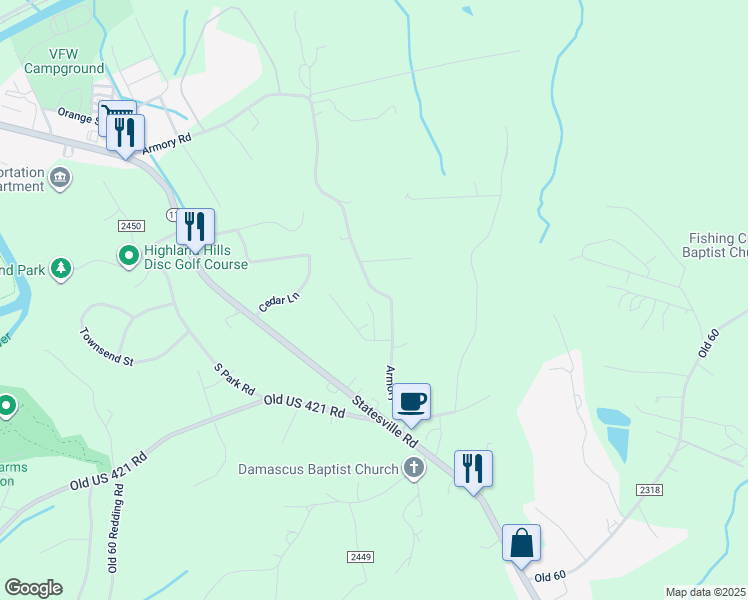 map of restaurants, bars, coffee shops, grocery stores, and more near 1108 Armory Road in North Wilkesboro