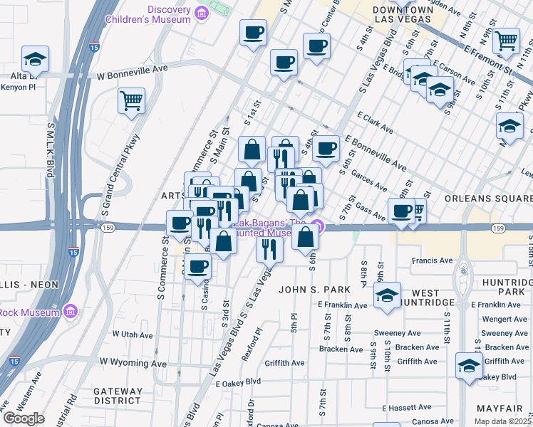 map of restaurants, bars, coffee shops, grocery stores, and more near 333 Nevada 159 in Las Vegas