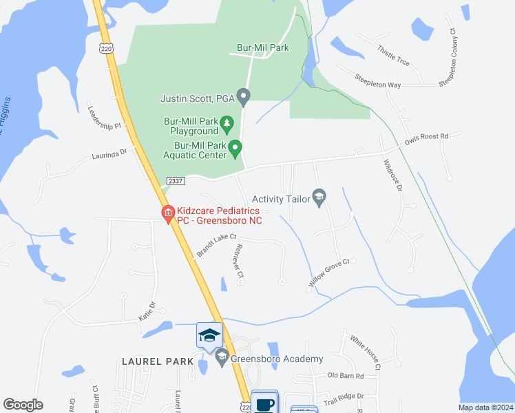 map of restaurants, bars, coffee shops, grocery stores, and more near 3702 Middlebury Way in Greensboro
