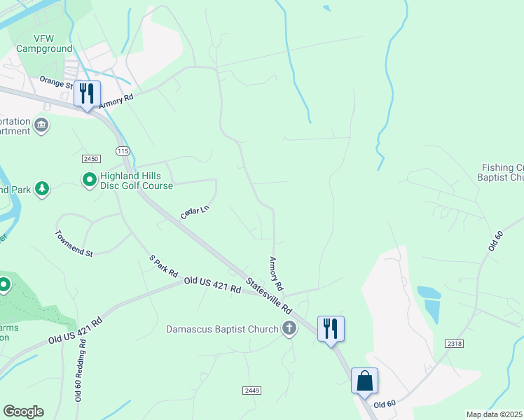 map of restaurants, bars, coffee shops, grocery stores, and more near 1108 Armory Road in North Wilkesboro