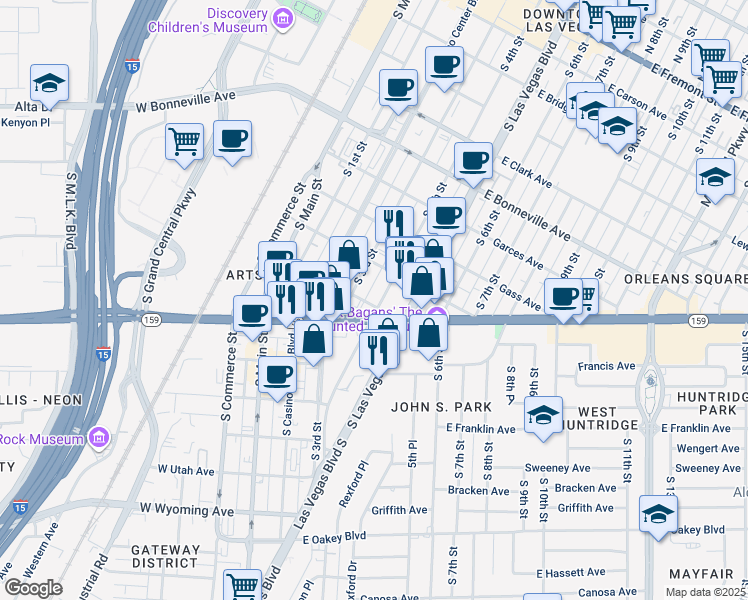 map of restaurants, bars, coffee shops, grocery stores, and more near 333 Nevada 159 in Las Vegas