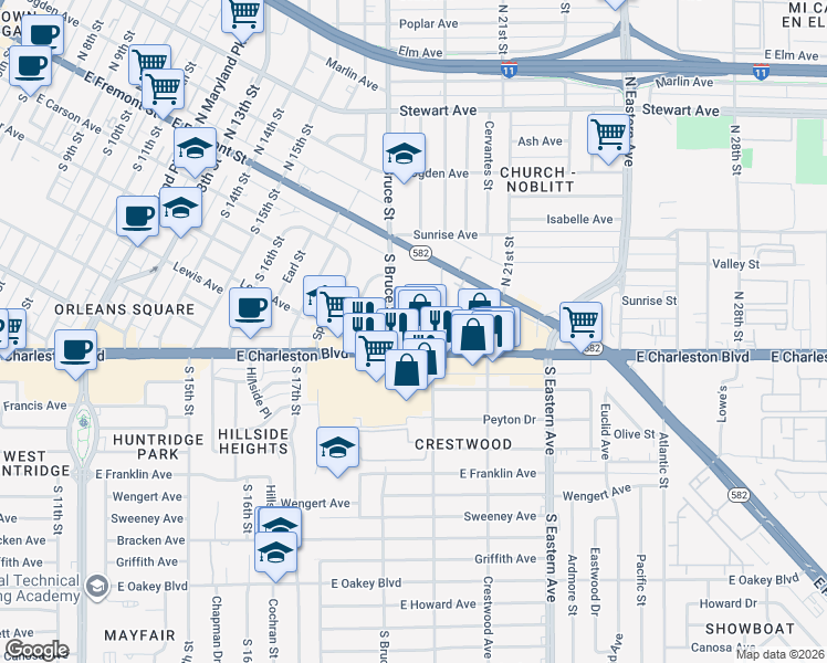 map of restaurants, bars, coffee shops, grocery stores, and more near in Las Vegas