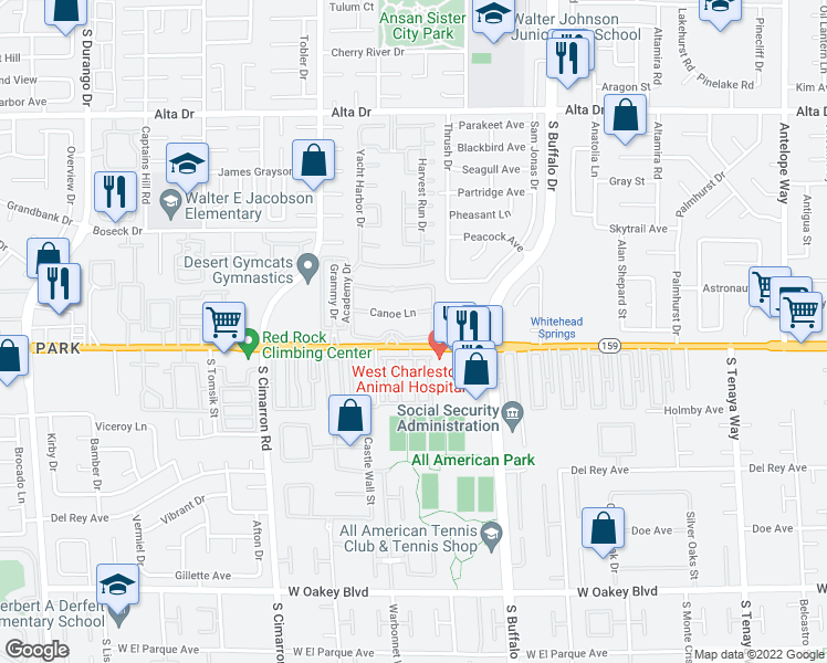 map of restaurants, bars, coffee shops, grocery stores, and more near in Las Vegas
