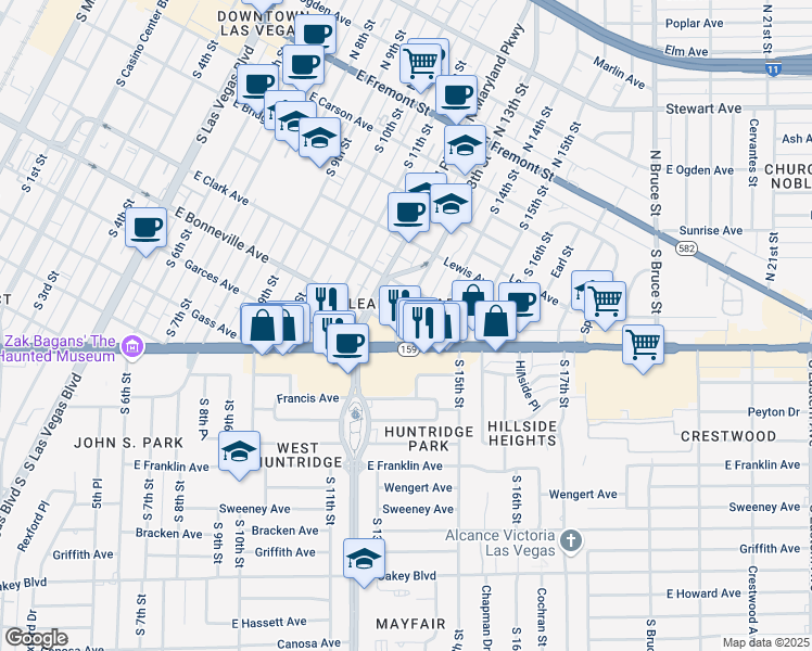 map of restaurants, bars, coffee shops, grocery stores, and more near 1225 East Charleston Boulevard in Las Vegas