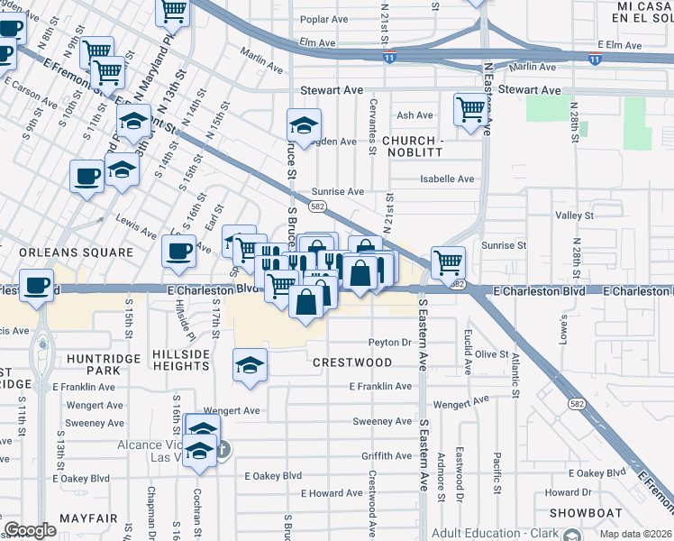 map of restaurants, bars, coffee shops, grocery stores, and more near in Las Vegas