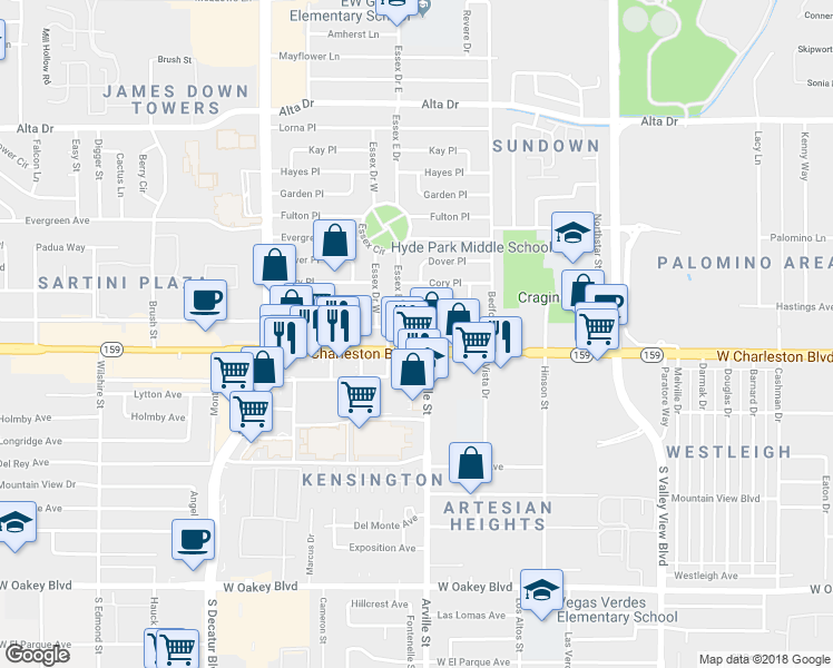 map of restaurants, bars, coffee shops, grocery stores, and more near 4401 Alpine Place in Las Vegas