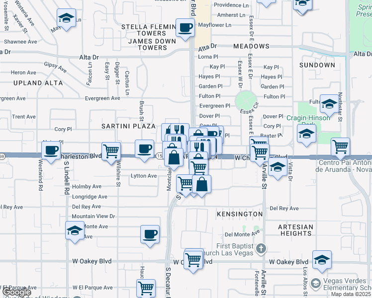 map of restaurants, bars, coffee shops, grocery stores, and more near in Las Vegas