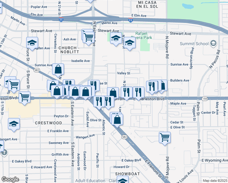 map of restaurants, bars, coffee shops, grocery stores, and more near 2616 East Charleston Boulevard in Las Vegas