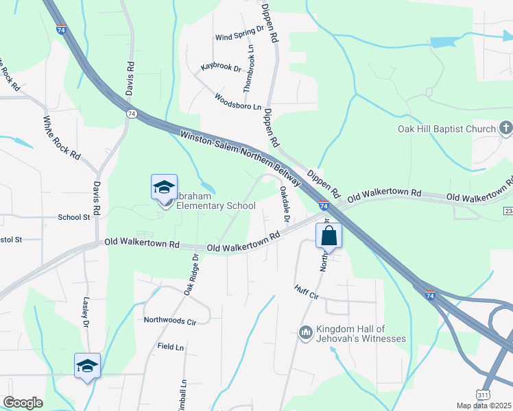 map of restaurants, bars, coffee shops, grocery stores, and more near 4714 Maxwell Road in Winston-Salem