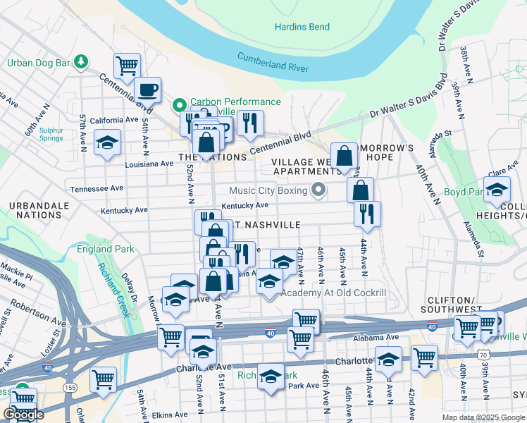 map of restaurants, bars, coffee shops, grocery stores, and more near 4804 Michigan Avenue in Nashville