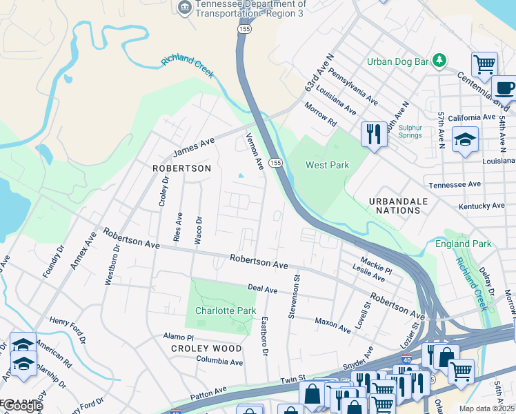 map of restaurants, bars, coffee shops, grocery stores, and more near 632 Vernon Avenue in Nashville