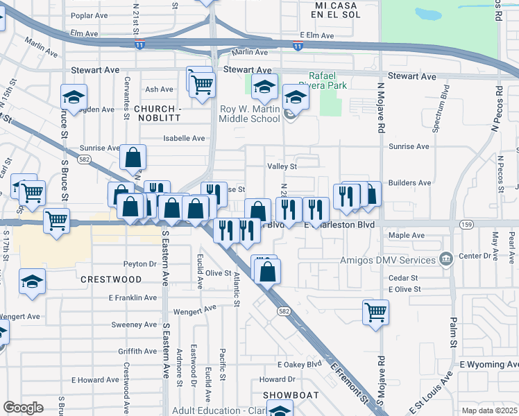 map of restaurants, bars, coffee shops, grocery stores, and more near 16 North 27th Street in Las Vegas