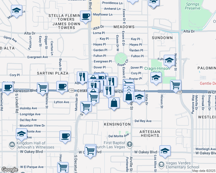 map of restaurants, bars, coffee shops, grocery stores, and more near 4531 Alpine Place in Las Vegas