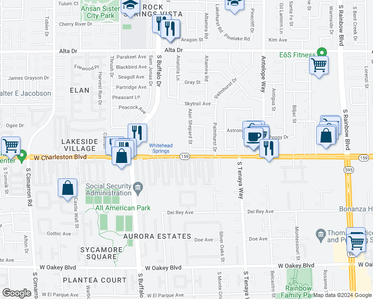 map of restaurants, bars, coffee shops, grocery stores, and more near 7233 William Anders Avenue in Las Vegas