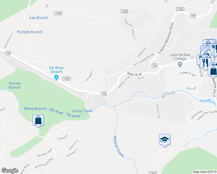 map of restaurants, bars, coffee shops, grocery stores, and more near 161 Silver Springs Drive in Banner Elk