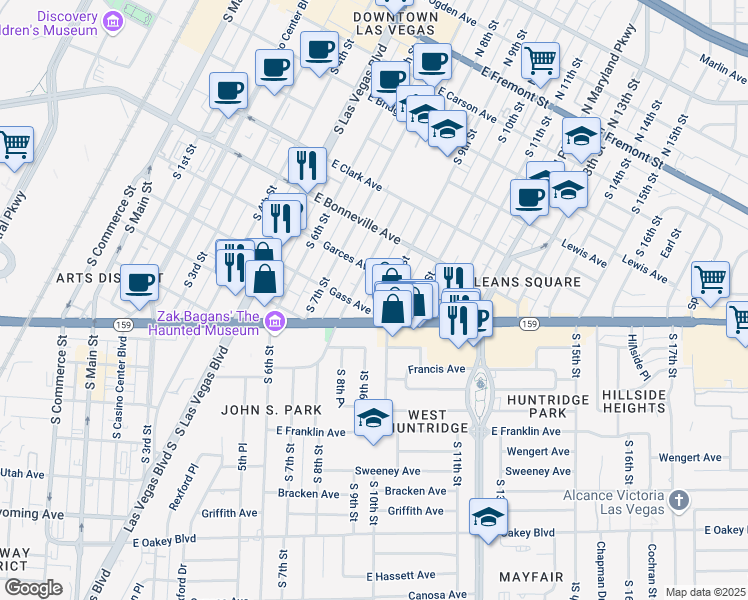 map of restaurants, bars, coffee shops, grocery stores, and more near in Las Vegas