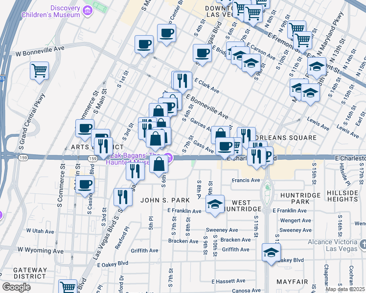 map of restaurants, bars, coffee shops, grocery stores, and more near 818 South 7th Street in Las Vegas