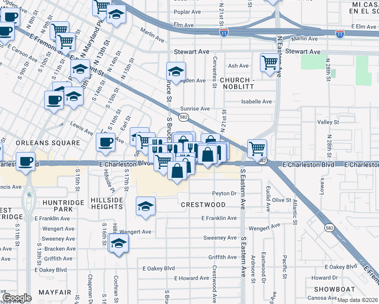 map of restaurants, bars, coffee shops, grocery stores, and more near 1828 Lewis Avenue in Las Vegas
