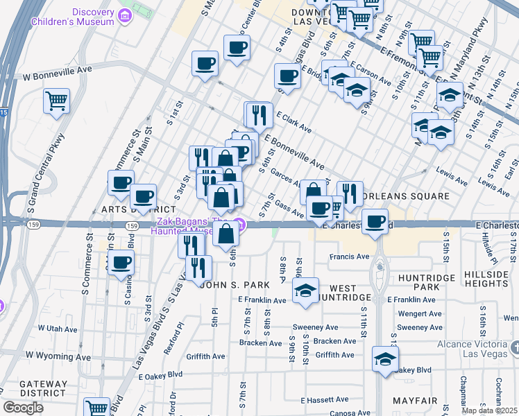 map of restaurants, bars, coffee shops, grocery stores, and more near 818 South 7th Street in Las Vegas