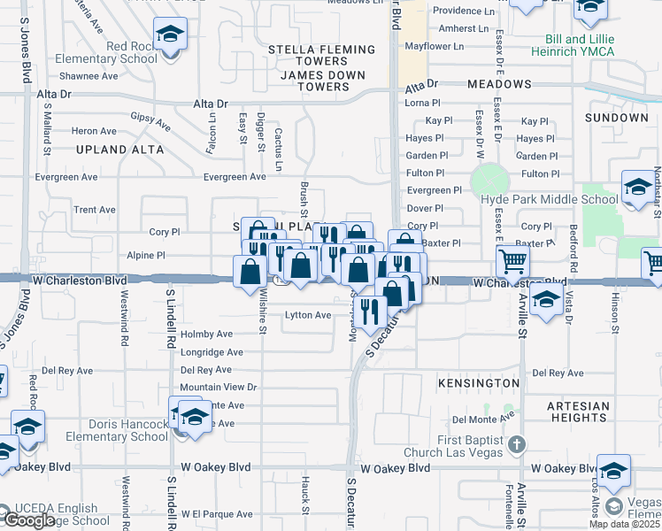 map of restaurants, bars, coffee shops, grocery stores, and more near 5117 Nevada 159 in Las Vegas