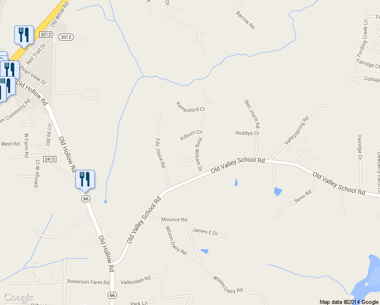 map of restaurants, bars, coffee shops, grocery stores, and more near 5801 Kingsway Lane in Kernersville
