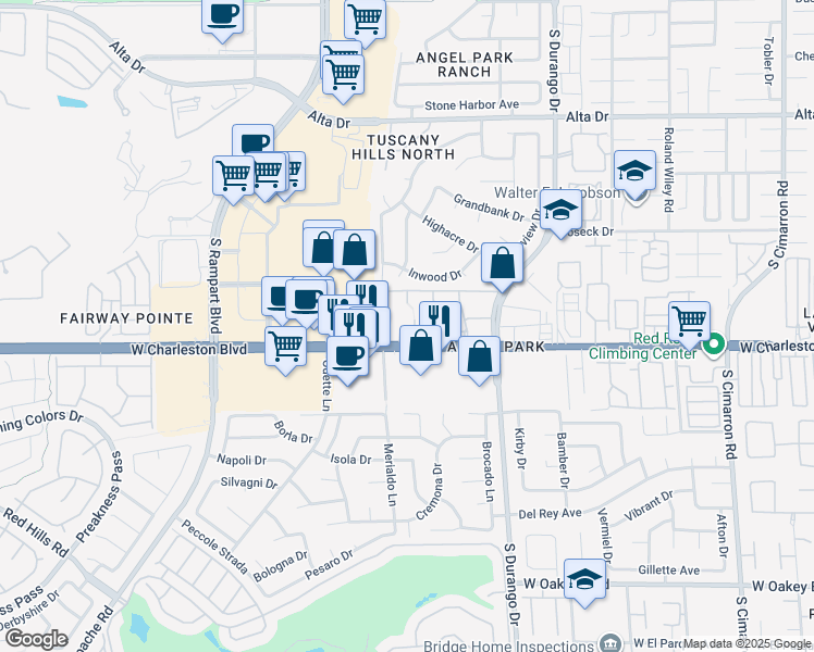 map of restaurants, bars, coffee shops, grocery stores, and more near 8600 West Charleston Boulevard in Las Vegas