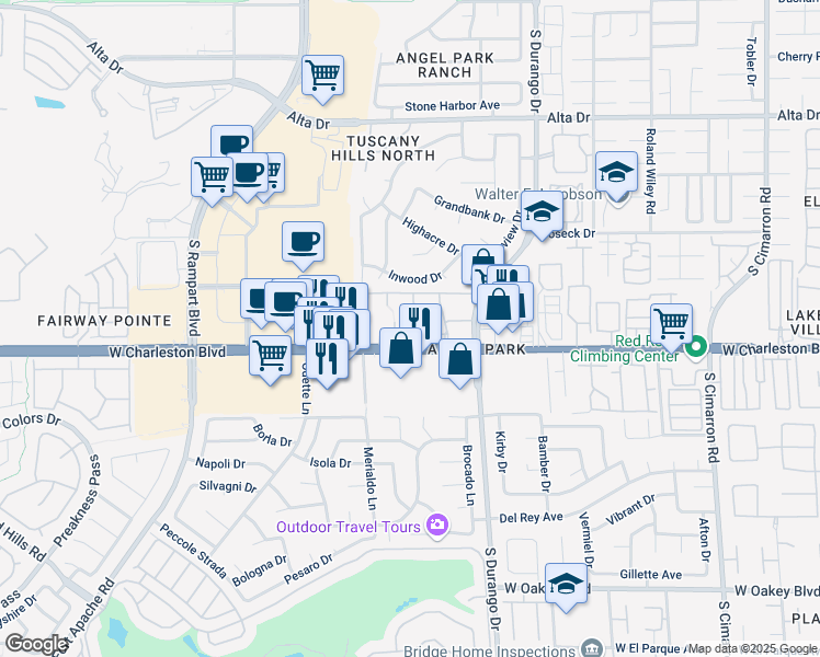 map of restaurants, bars, coffee shops, grocery stores, and more near 8600 West Charleston Boulevard in Las Vegas