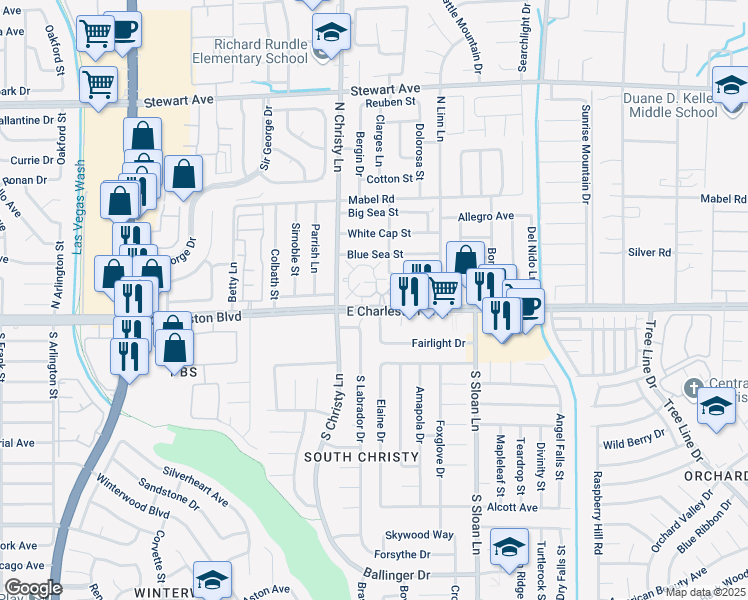 map of restaurants, bars, coffee shops, grocery stores, and more near 5504 Orchard Lane in Las Vegas