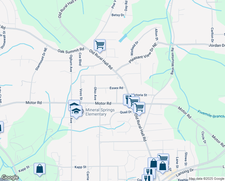 map of restaurants, bars, coffee shops, grocery stores, and more near 722 Essex Road in Winston-Salem