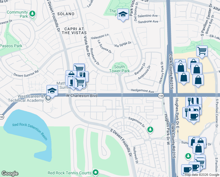 map of restaurants, bars, coffee shops, grocery stores, and more near 11421 Parkersburg Avenue in Las Vegas