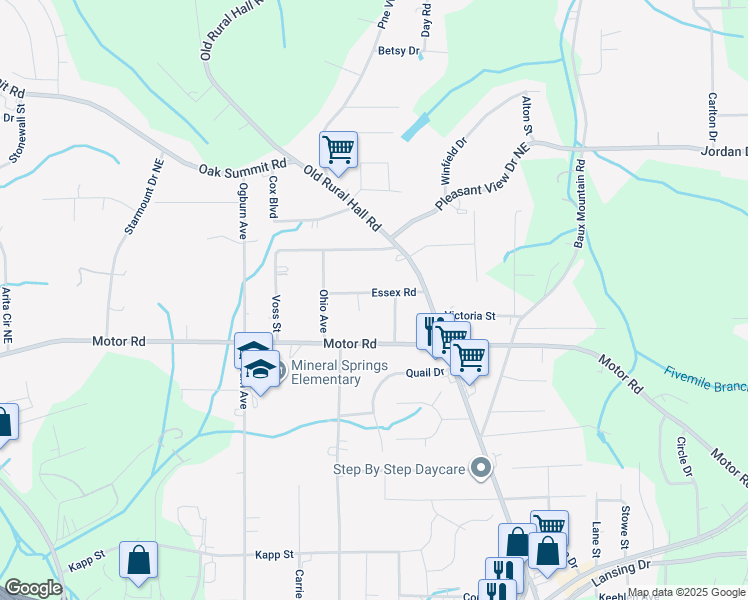 map of restaurants, bars, coffee shops, grocery stores, and more near 720 Essex Road in Winston-Salem