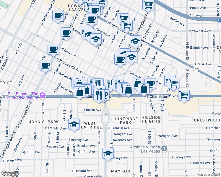 map of restaurants, bars, coffee shops, grocery stores, and more near 1109 East Bonneville Avenue in Las Vegas