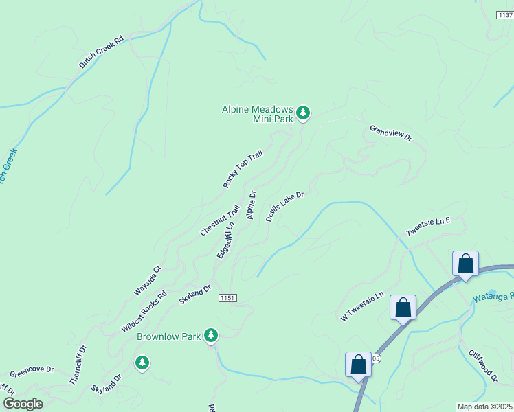 map of restaurants, bars, coffee shops, grocery stores, and more near 788 Chestnut Ridge Trail in Seven Devils