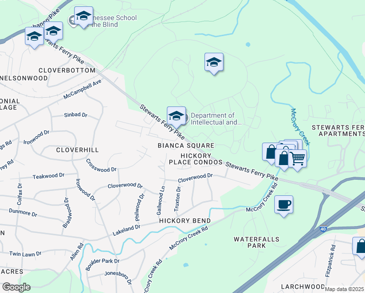 map of restaurants, bars, coffee shops, grocery stores, and more near 214 Hickory Hill Court in Nashville