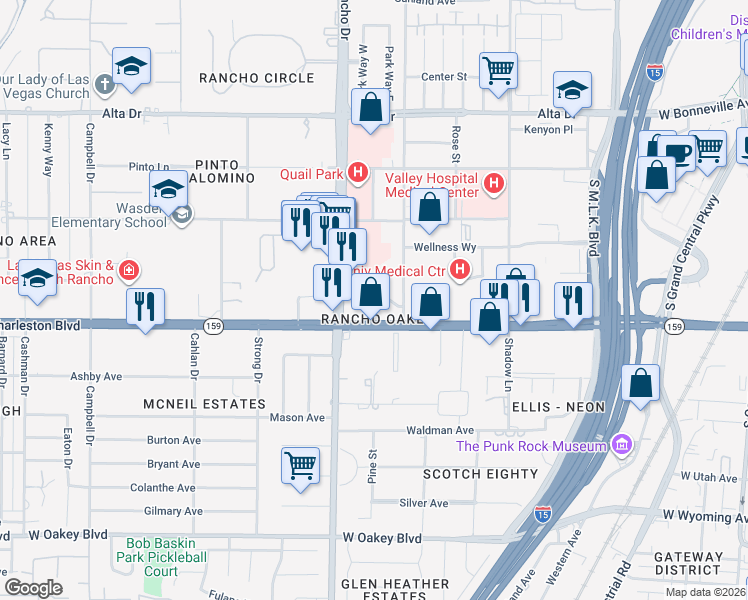 map of restaurants, bars, coffee shops, grocery stores, and more near 779 South Rancho Lane in Las Vegas