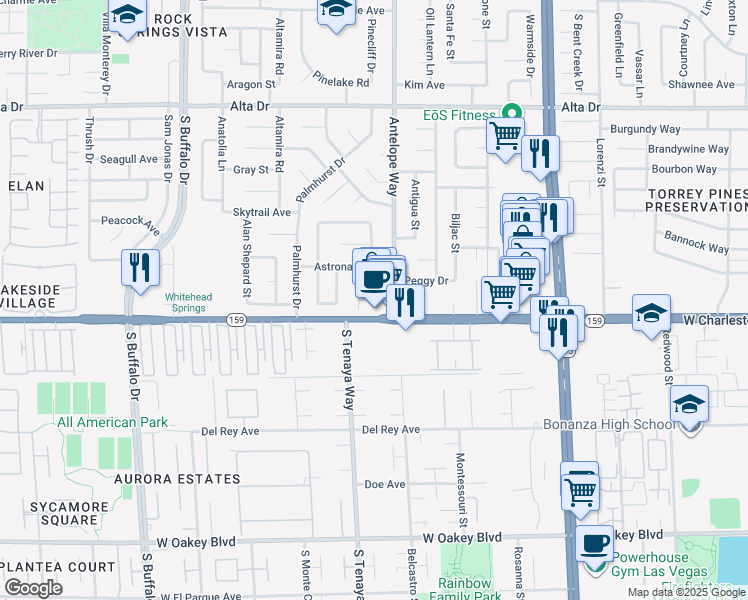 map of restaurants, bars, coffee shops, grocery stores, and more near 7006 West Charleston Boulevard in Las Vegas