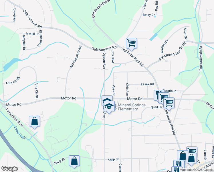 map of restaurants, bars, coffee shops, grocery stores, and more near 4663 Ogburn Avenue in Winston-Salem
