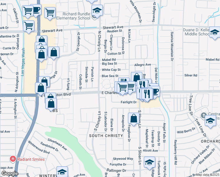 map of restaurants, bars, coffee shops, grocery stores, and more near 5589 Orchard Lane in Las Vegas