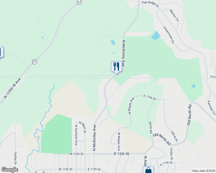 map of restaurants, bars, coffee shops, grocery stores, and more near 1628 North McKinley Avenue in Sand Springs