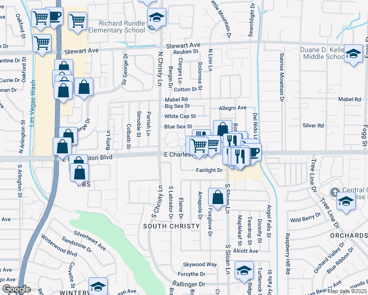 map of restaurants, bars, coffee shops, grocery stores, and more near 5670 Vineyard Lane in Las Vegas